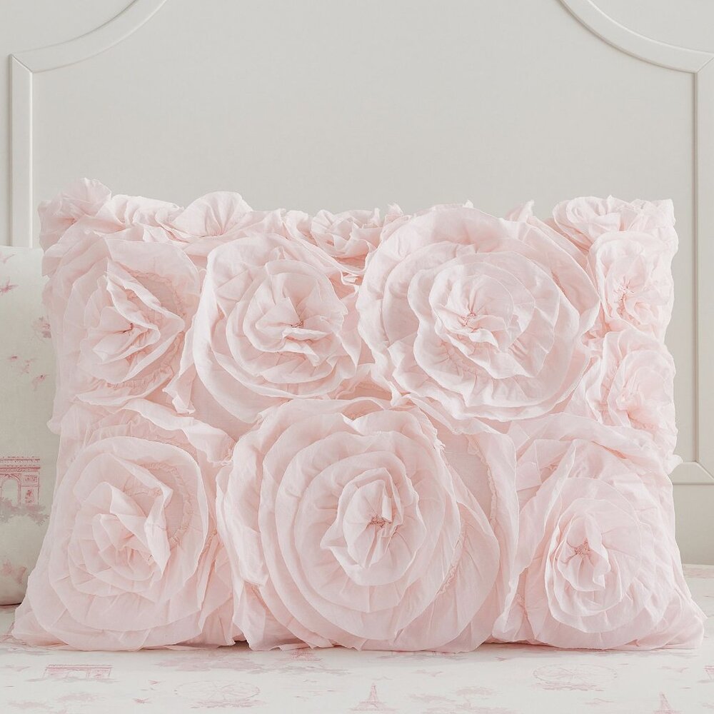 Monique Lhuillier Rosette Standard Pillow Sham Cover Pink Rose Floral NEW